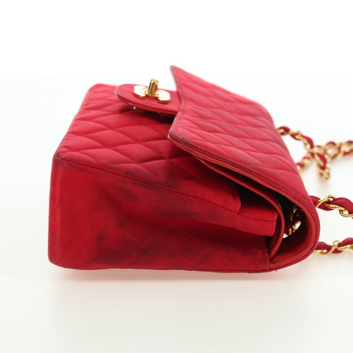 CHANEL Matelasse 23 Chain Shoulder Bag Satin Gold Red CC Auth 179801V