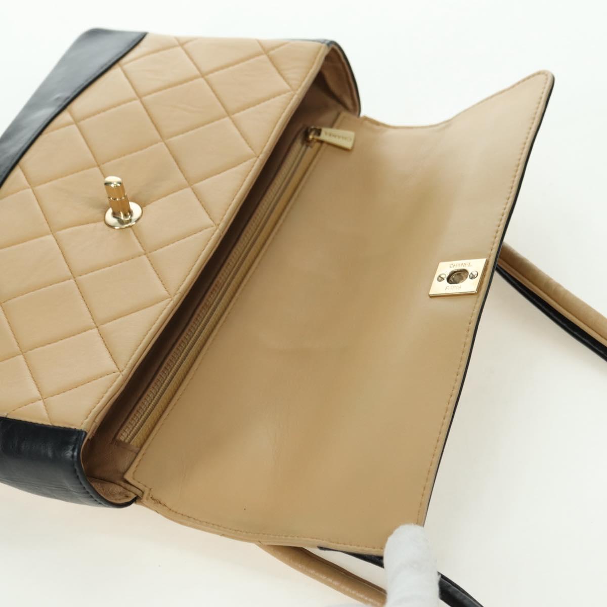 CHANEL Matelasse Shoulder Bag Lamb Skin Beige Gold CC Auth 179802V