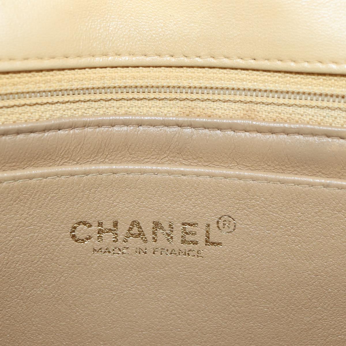 CHANEL Matelasse Shoulder Bag Lamb Skin Beige Gold CC Auth 179802V