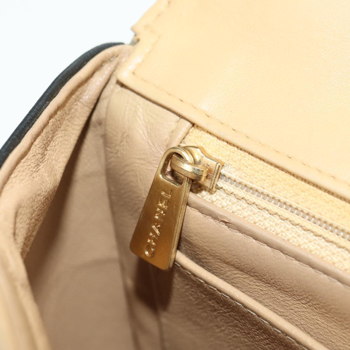 CHANEL Matelasse Shoulder Bag Lamb Skin Beige Gold CC Auth 179802V