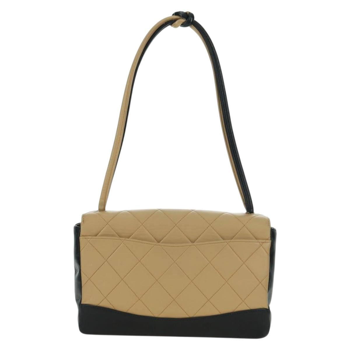 CHANEL Matelasse Shoulder Bag Lamb Skin Beige Gold CC Auth 179802V