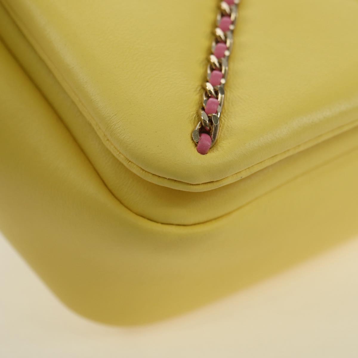 CHANEL Matelasse Chain Shoulder Bag Lamb Skin Yellow Gold CC Auth 179803SAV