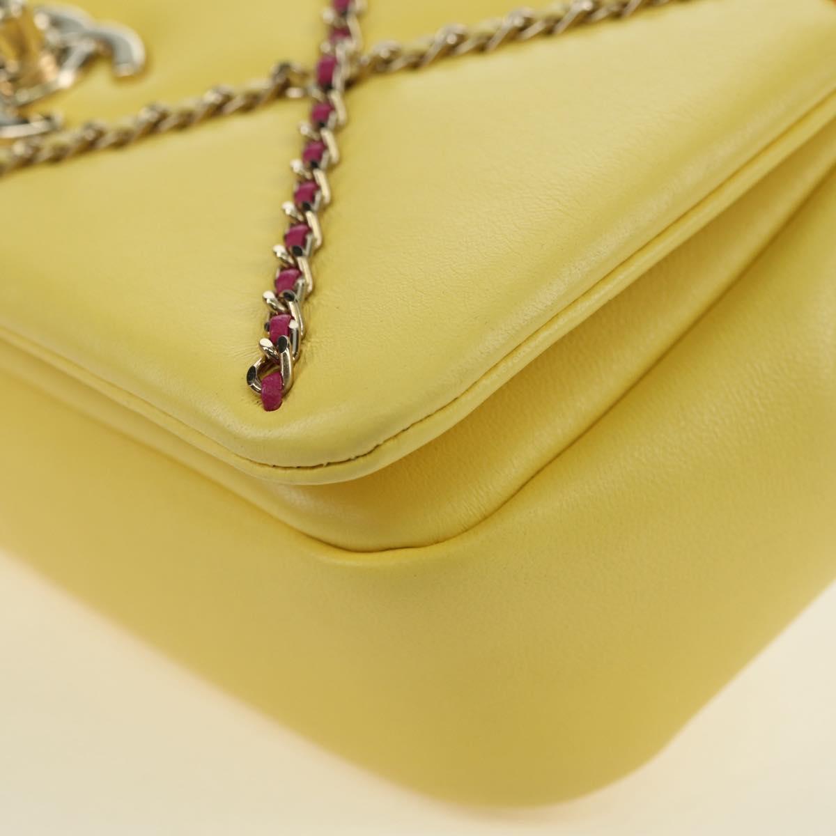 CHANEL Matelasse Chain Shoulder Bag Lamb Skin Yellow Gold CC Auth 179803SAV