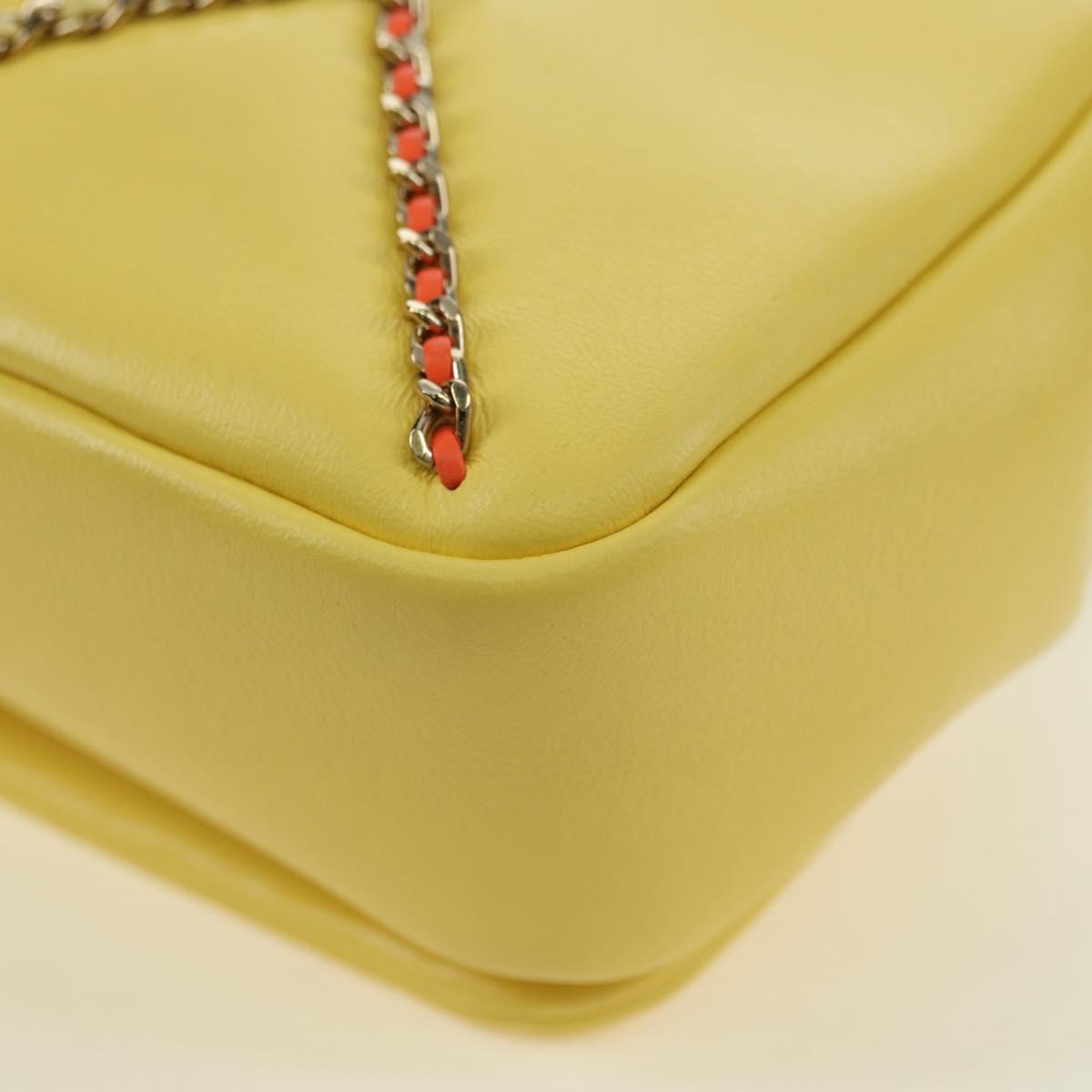 CHANEL Matelasse Chain Shoulder Bag Lamb Skin Yellow Gold CC Auth 179803SAV