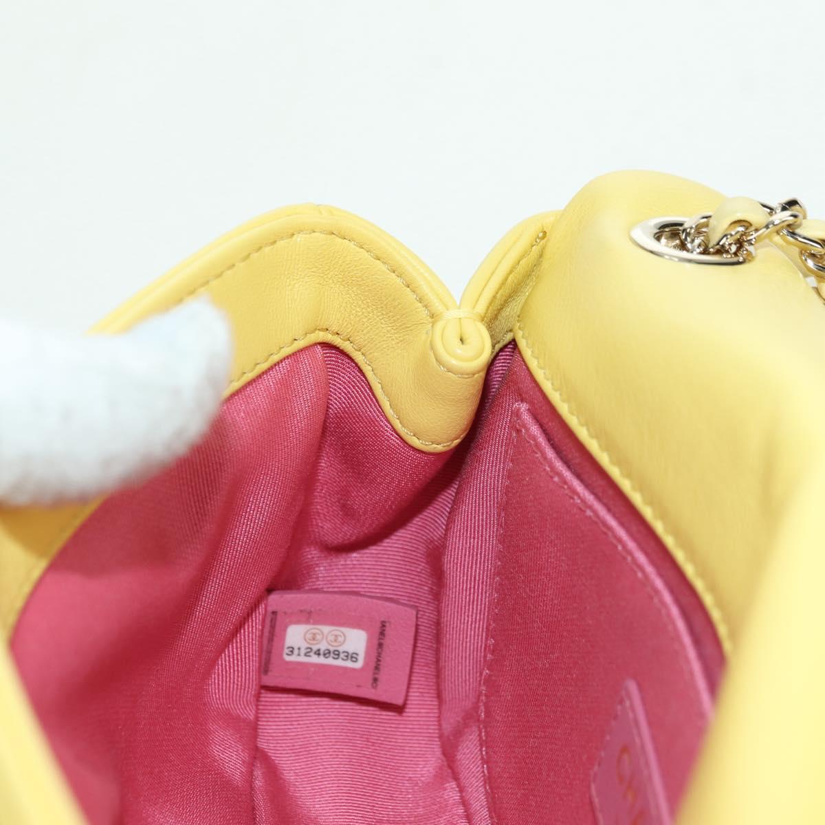 CHANEL Matelasse Chain Shoulder Bag Lamb Skin Yellow Gold CC Auth 179803SAV