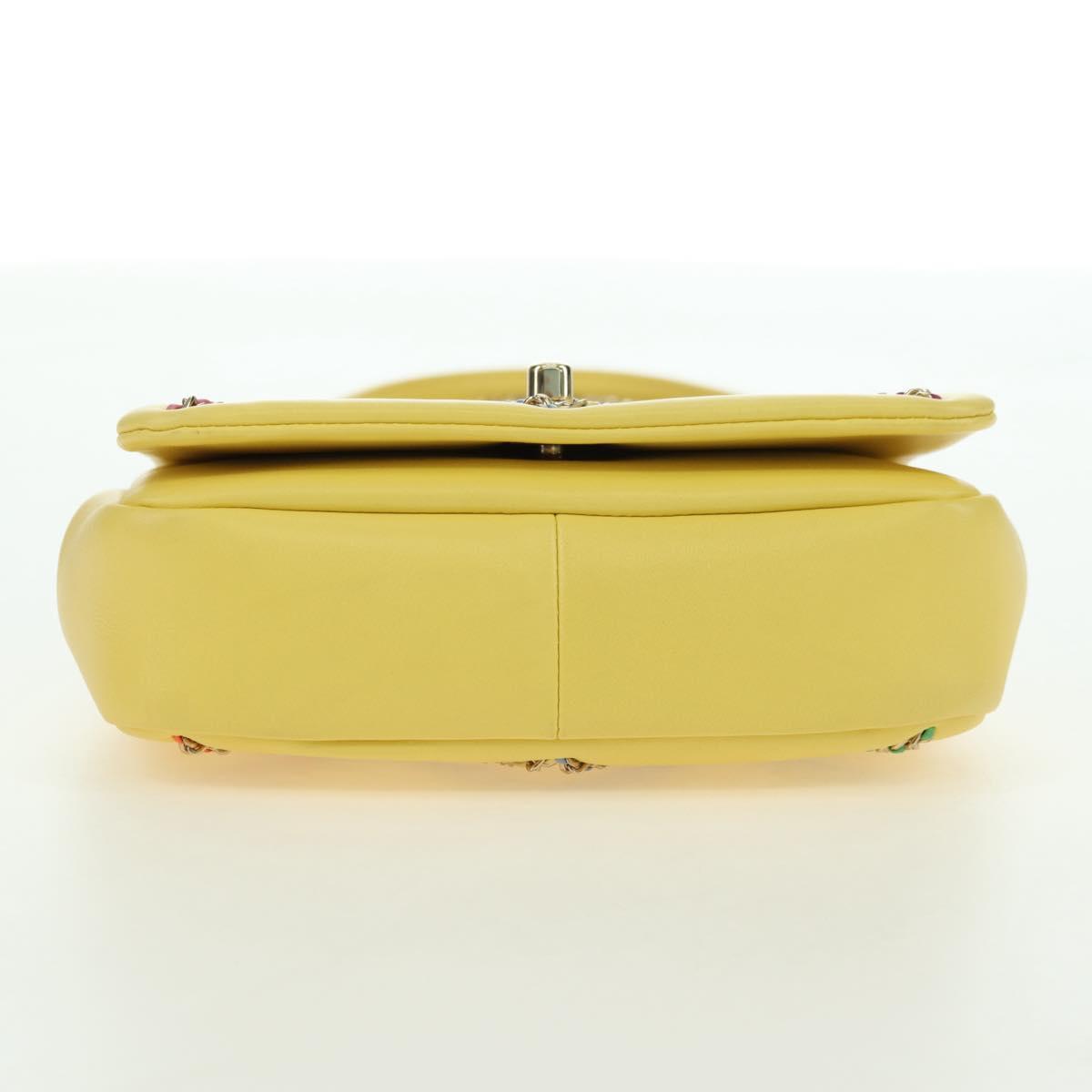 CHANEL Matelasse Chain Shoulder Bag Lamb Skin Yellow Gold CC Auth 179803SAV