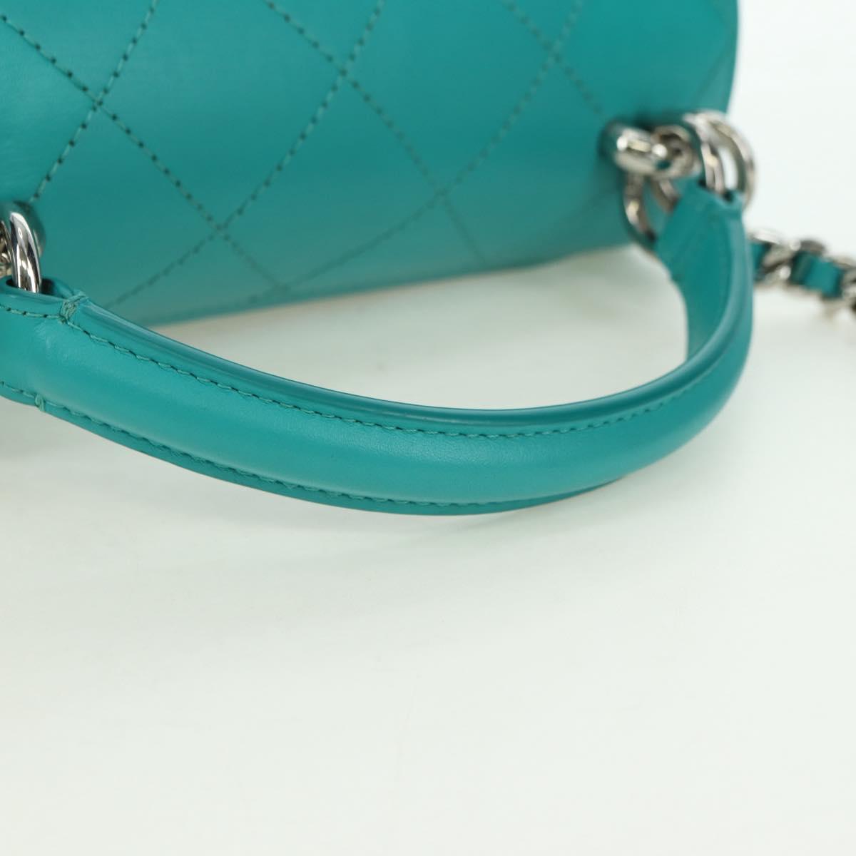 CHANEL Matelasse Chain Bag Lamb Skin 2way Silver Emerald Green CC Auth 179804SAV