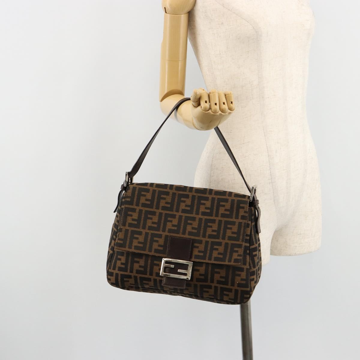 FENDI Zucca Canvas Mamma Baguette Shoulder Bag Black Brown Auth 179826SAV