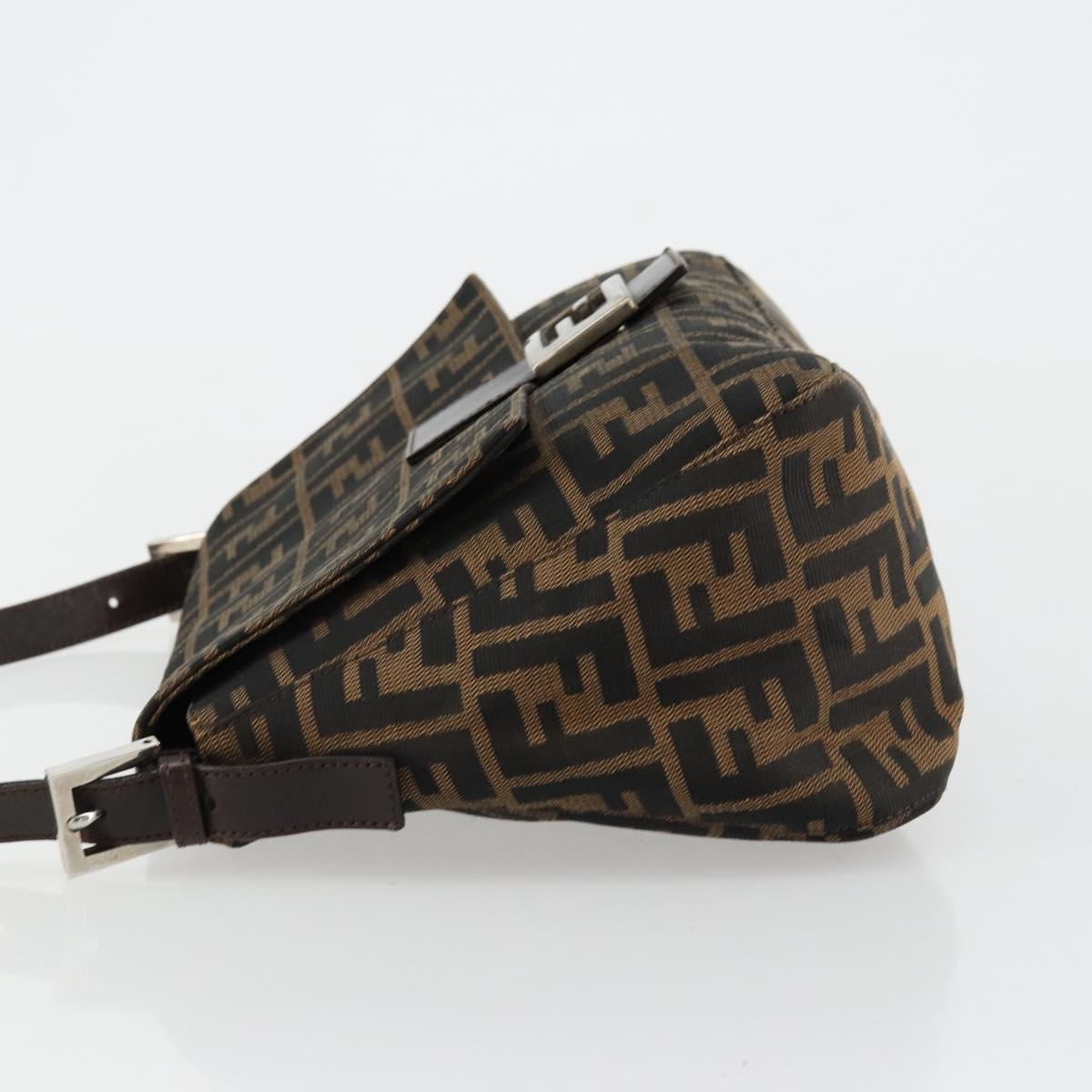 FENDI Zucca Canvas Mamma Baguette Shoulder Bag Black Brown Auth 179826SAV
