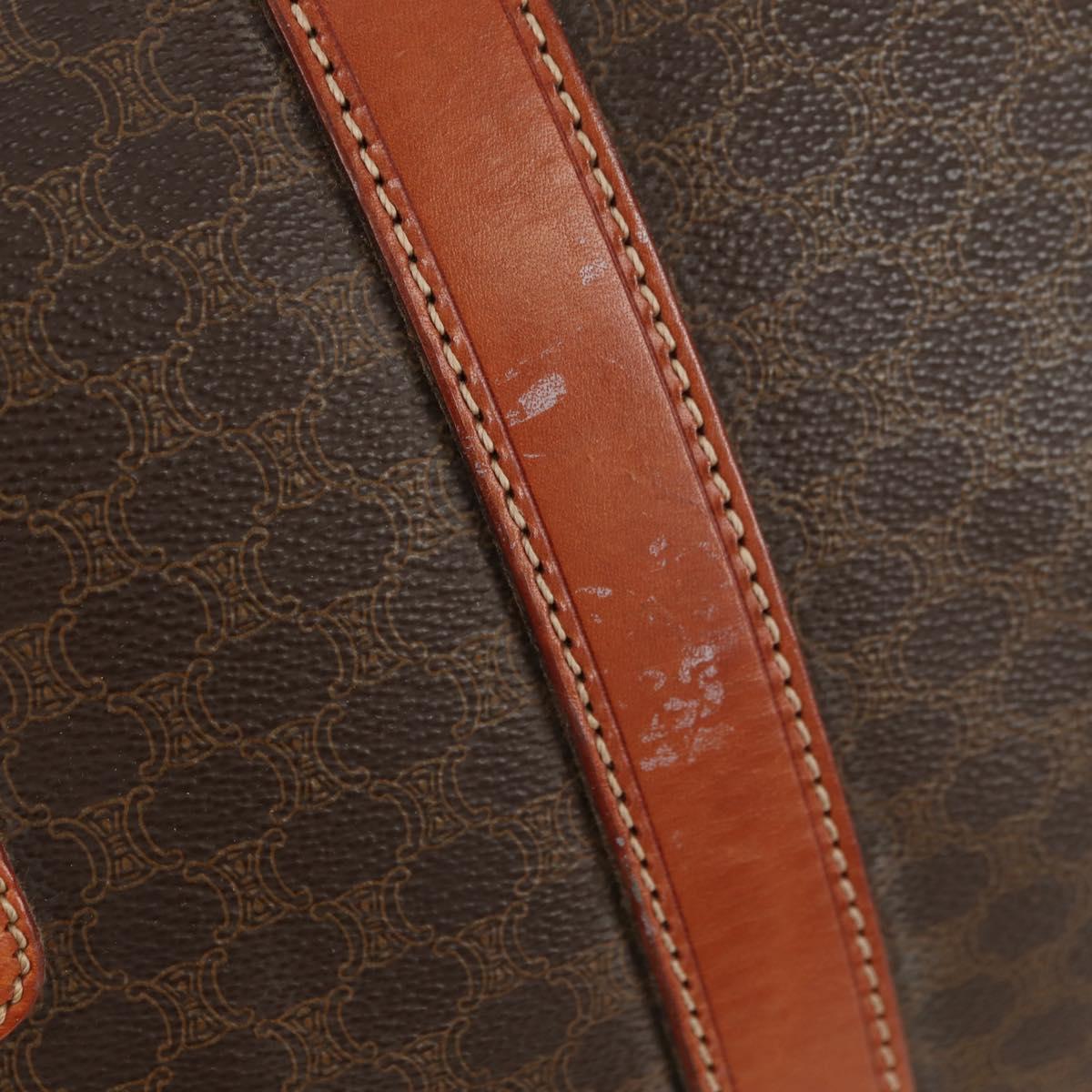CELINE Macadam Canvas Boston Bag PVC Leather Brown Gold Auth 179832