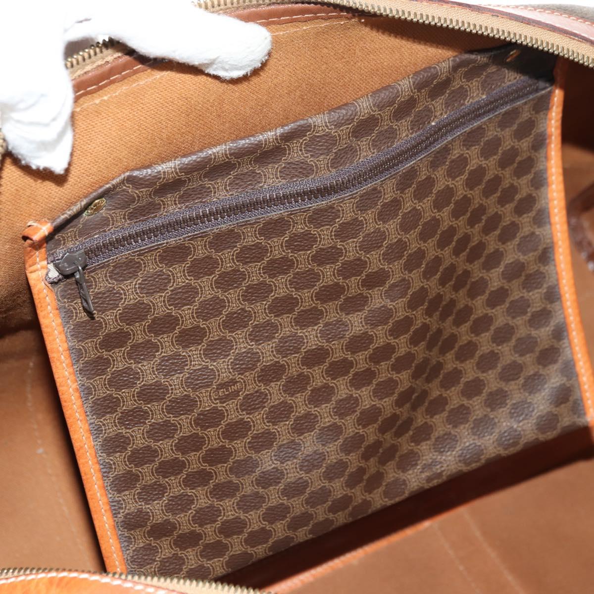 CELINE Macadam Canvas Boston Bag PVC Leather Brown Gold Auth 179832
