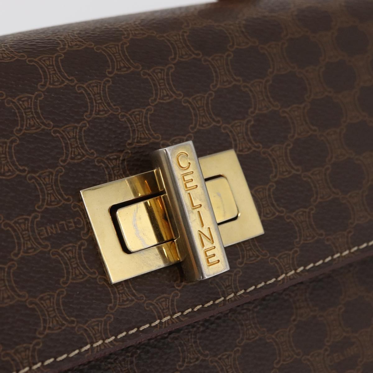 CELINE Macadam Canvas Hand Bag PVC Leather Brown Gold Auth 179840A