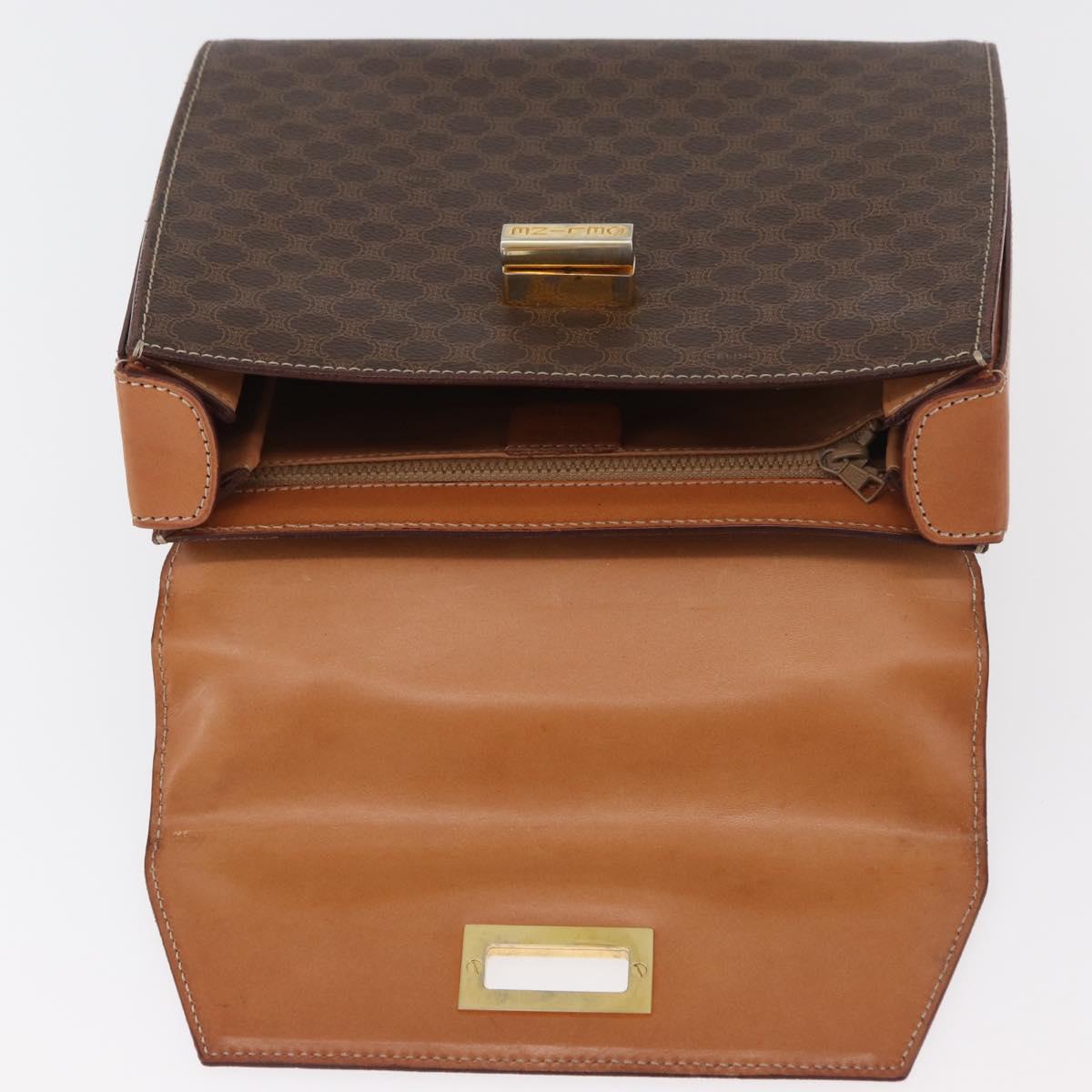 CELINE Macadam Canvas Hand Bag PVC Leather Brown Gold Auth 179840A