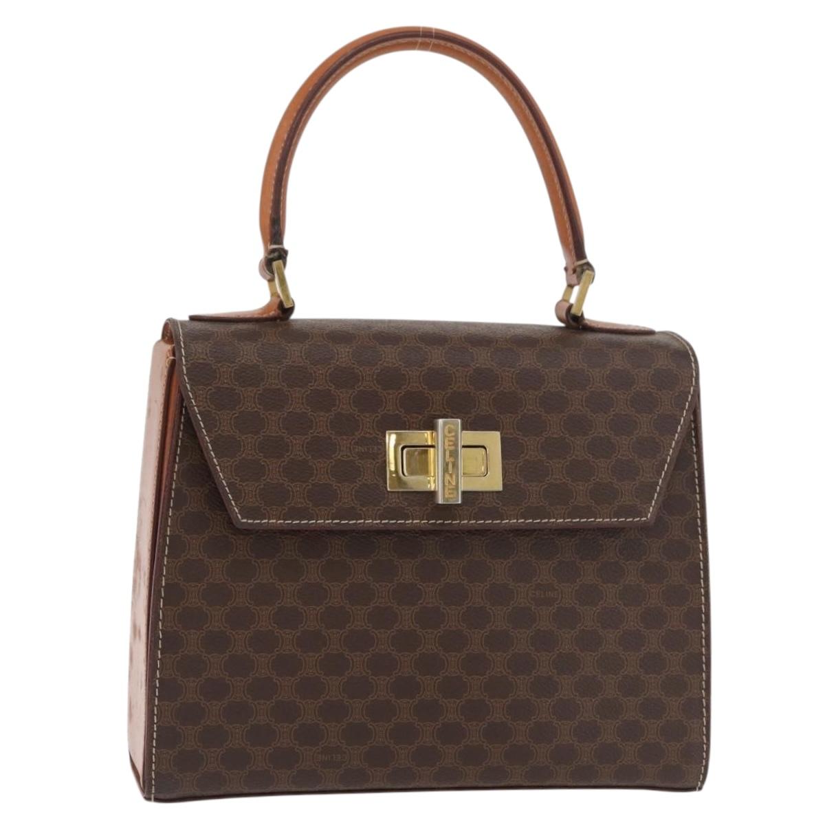 CELINE Macadam Canvas Hand Bag PVC Leather Brown Gold Auth 179840A