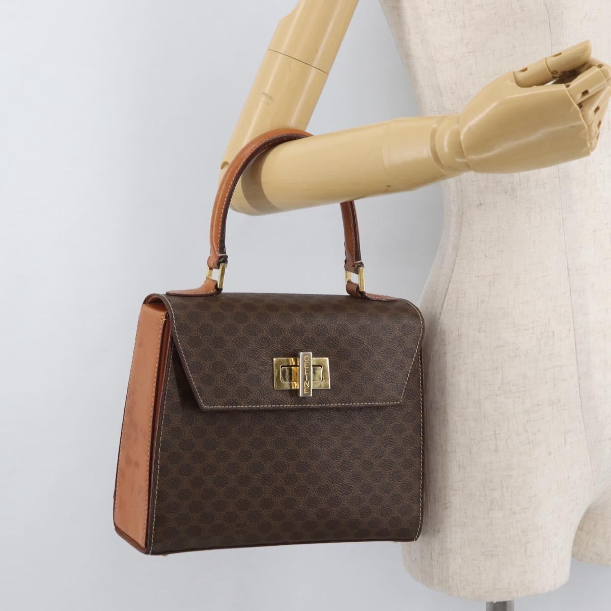 CELINE Macadam Canvas Hand Bag PVC Leather Brown Gold Auth 179840A