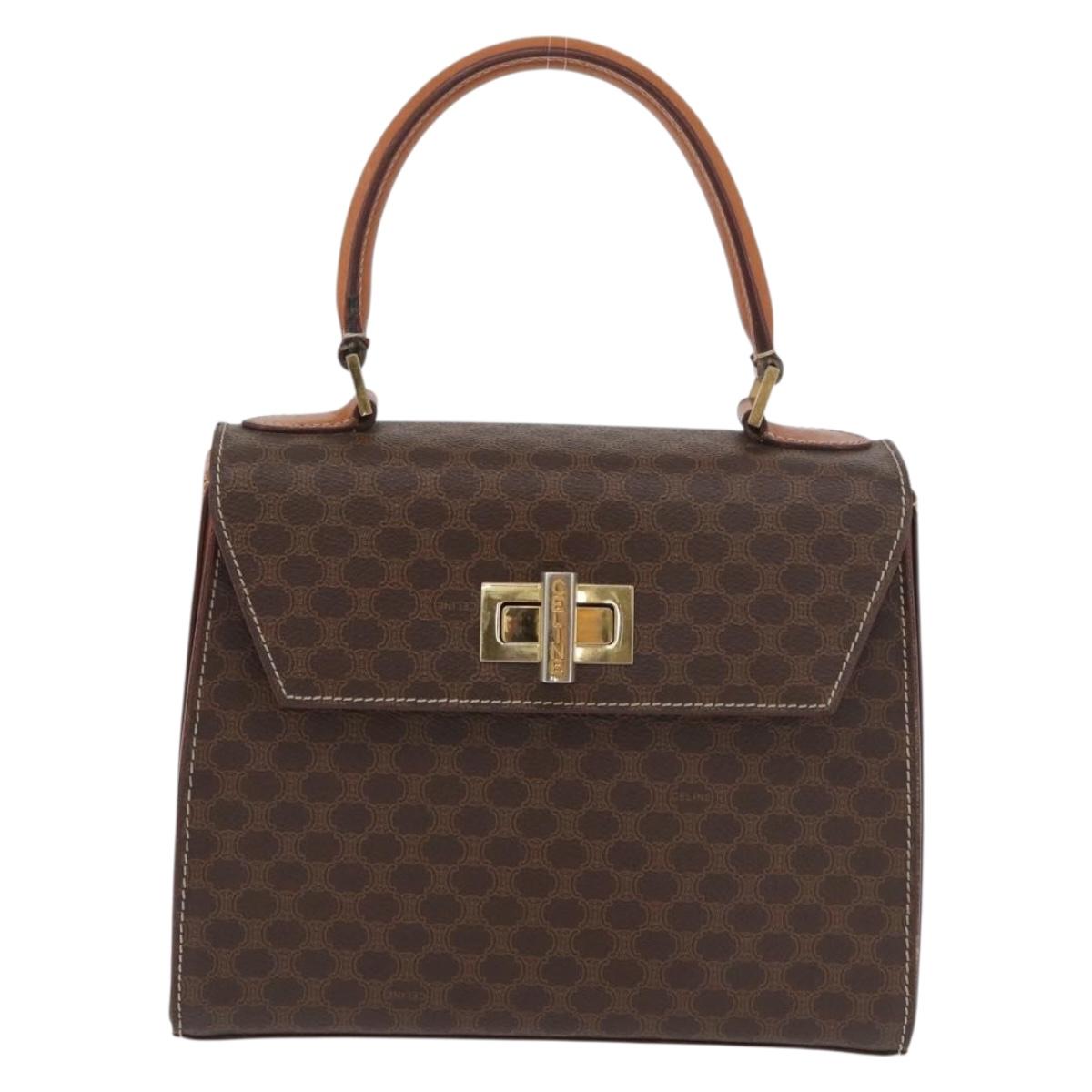 CELINE Macadam Canvas Hand Bag PVC Leather Brown Gold Auth 179840A
