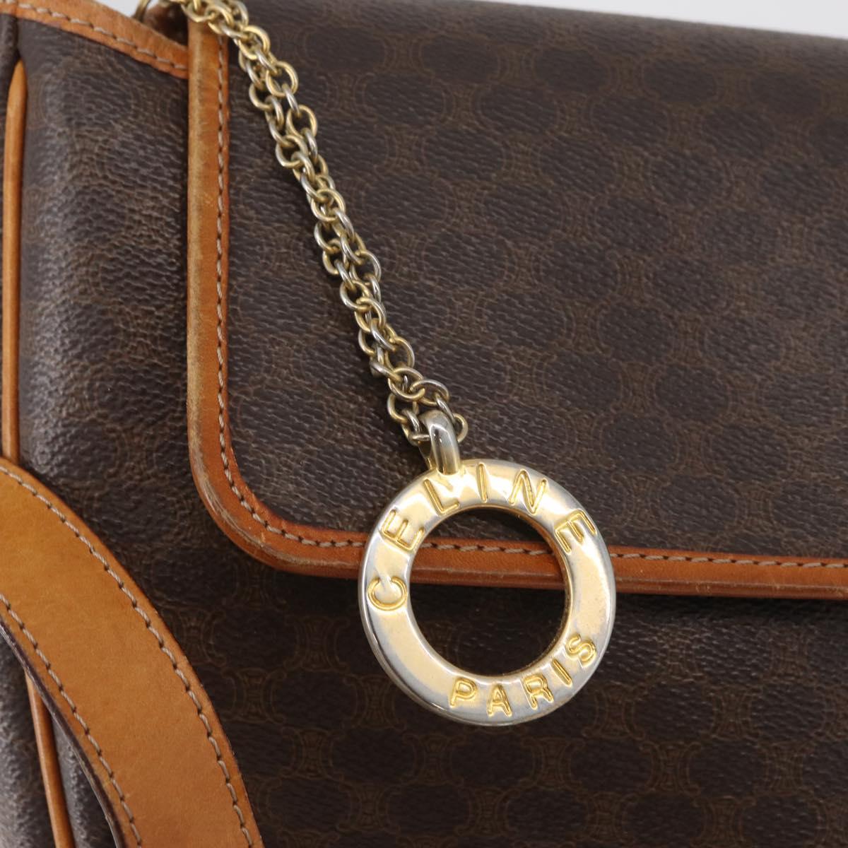 CELINE Macadam Canvas Shoulder Bag PVC Leather Brown Gold Auth 179841