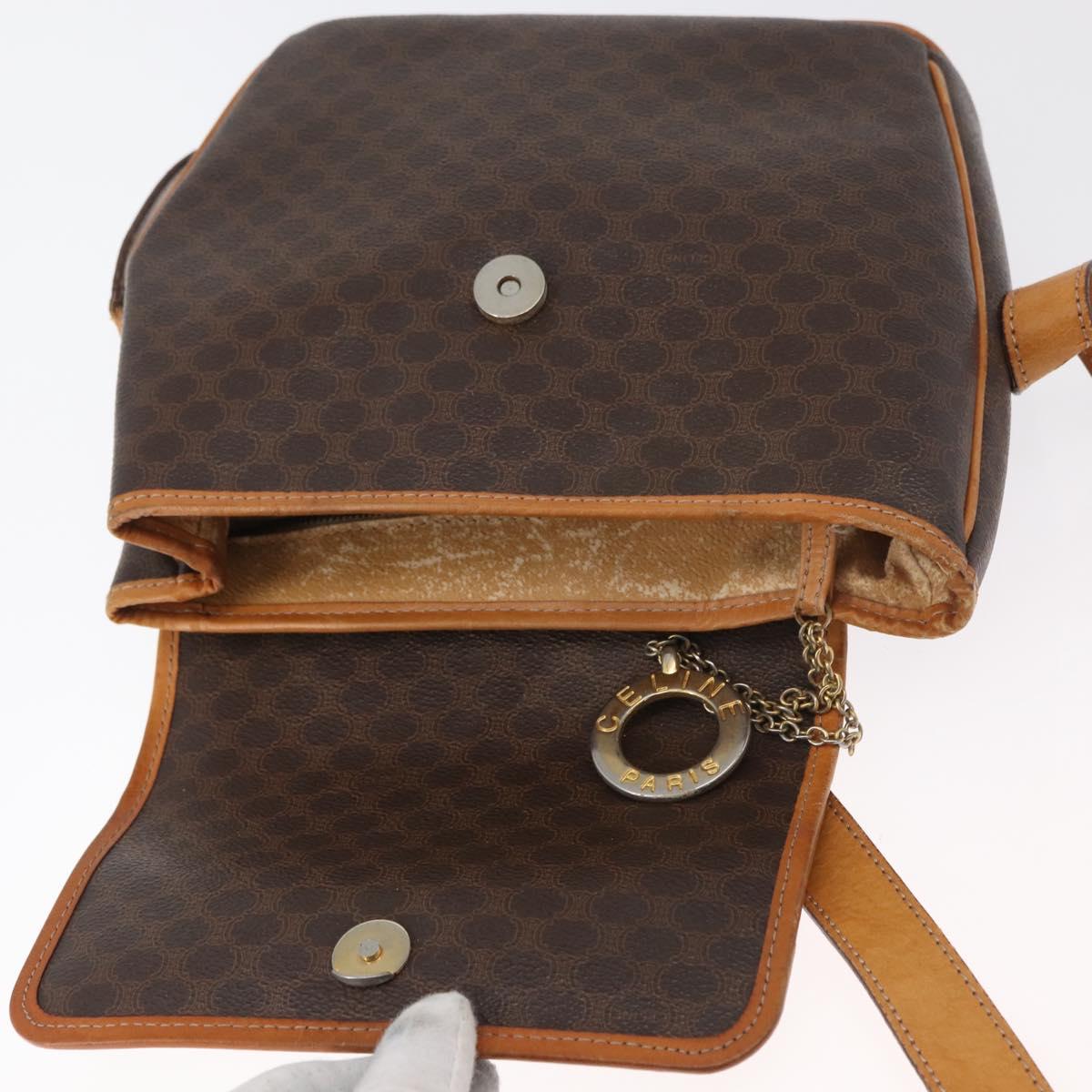 CELINE Macadam Canvas Shoulder Bag PVC Leather Brown Gold Auth 179841