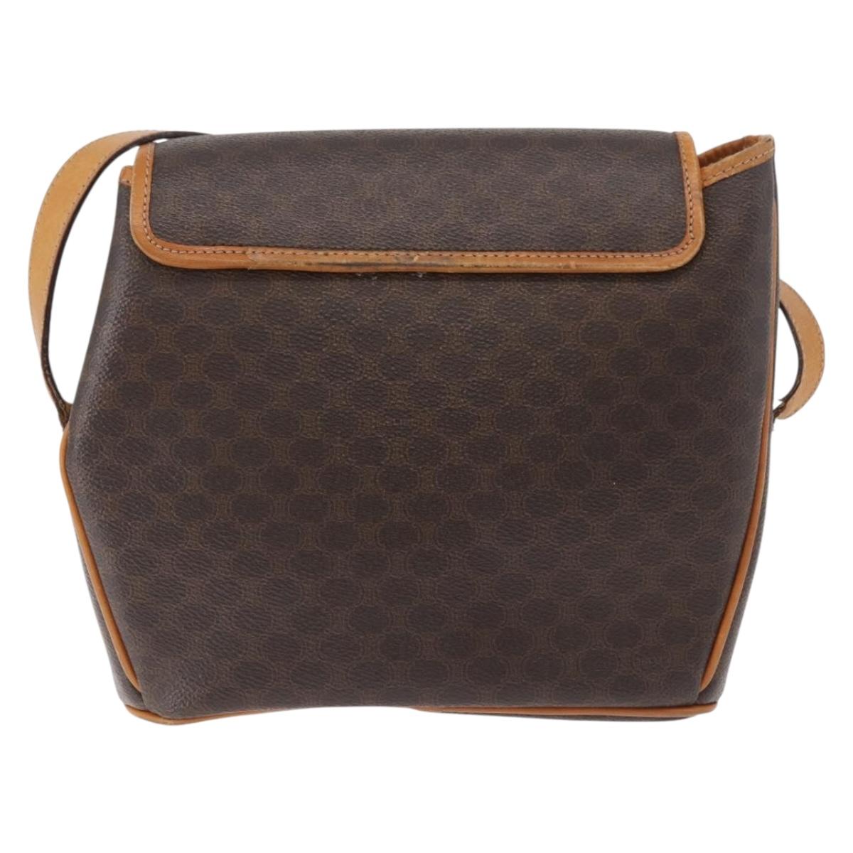 CELINE Macadam Canvas Shoulder Bag PVC Leather Brown Gold Auth 179841
