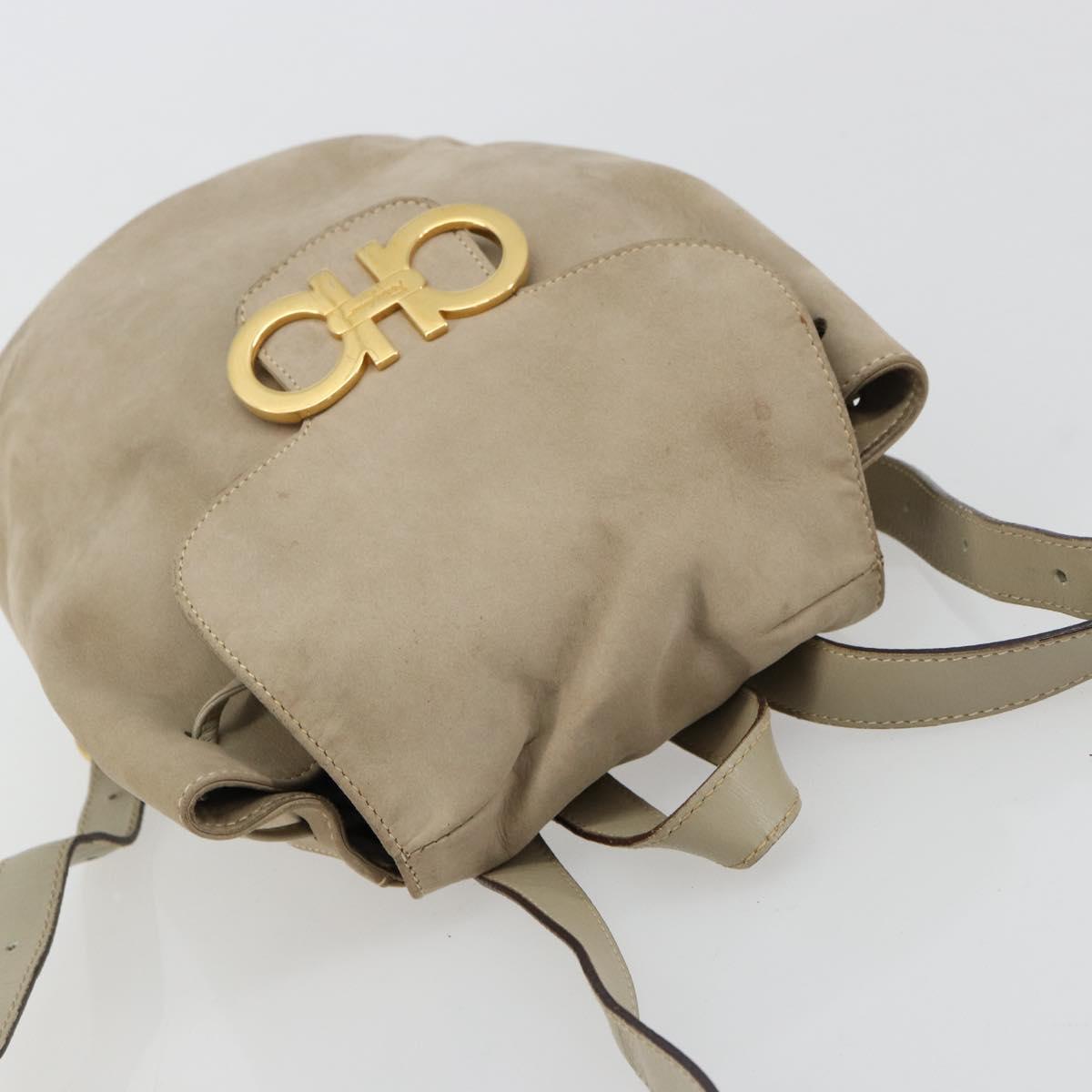 Salvatore Ferragamo Gancini Backpack Suede Gray Gold Auth 179844