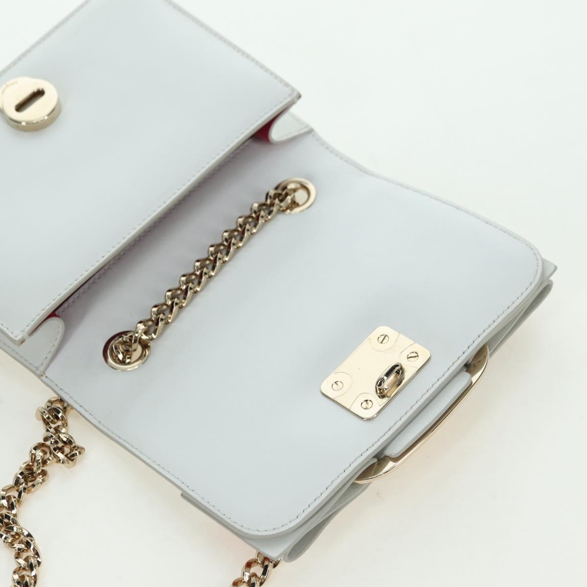Salvatore Ferragamo Chain Vala Shoulder Bag Leather White Gold Auth 179845A