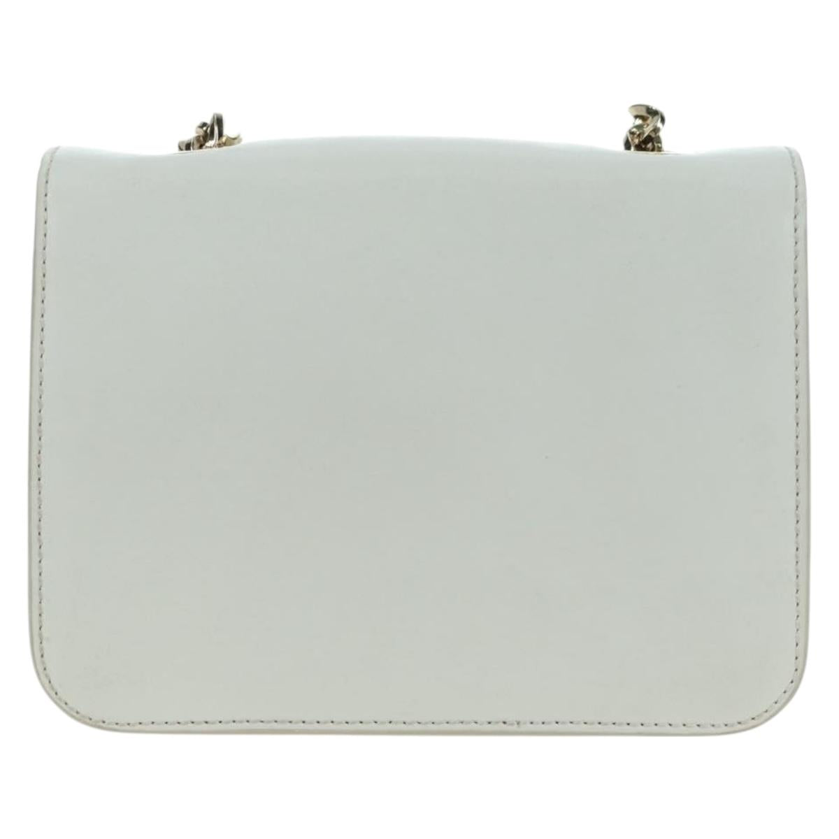 Salvatore Ferragamo Chain Vala Shoulder Bag Leather White Gold Auth 179845A