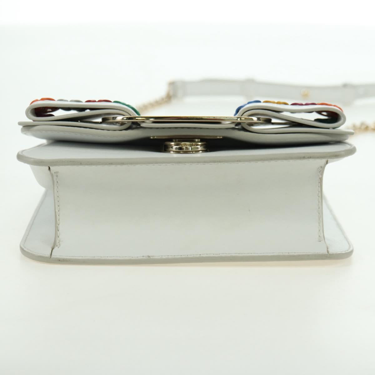 Salvatore Ferragamo Chain Vala Shoulder Bag Leather White Gold Auth 179845A