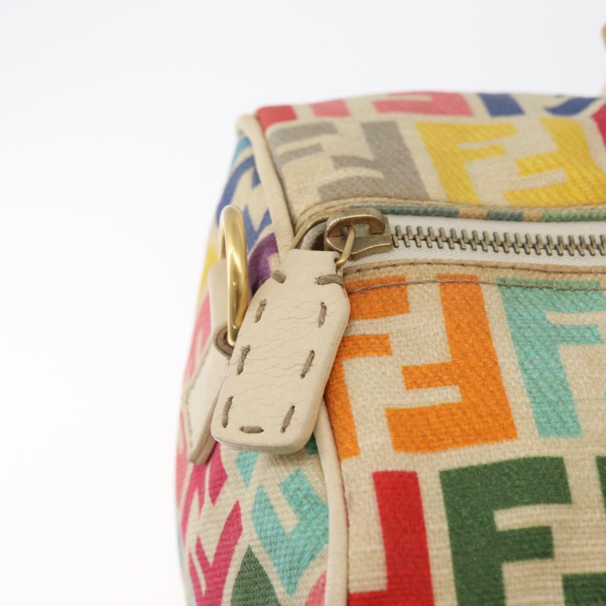 FENDI Zucca Canvas Celeria Boston Bag Multicolor Gold Auth 179846A