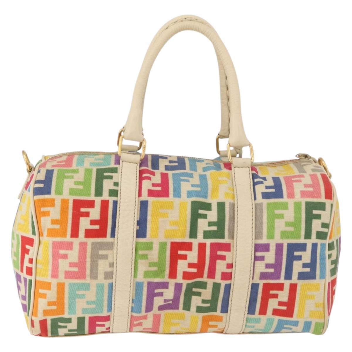 FENDI Zucca Canvas Celeria Boston Bag Multicolor Gold Auth 179846A