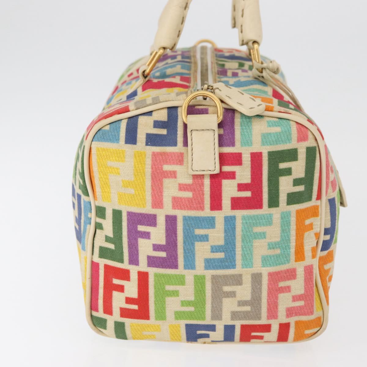 FENDI Zucca Canvas Celeria Boston Bag Multicolor Gold Auth 179846A