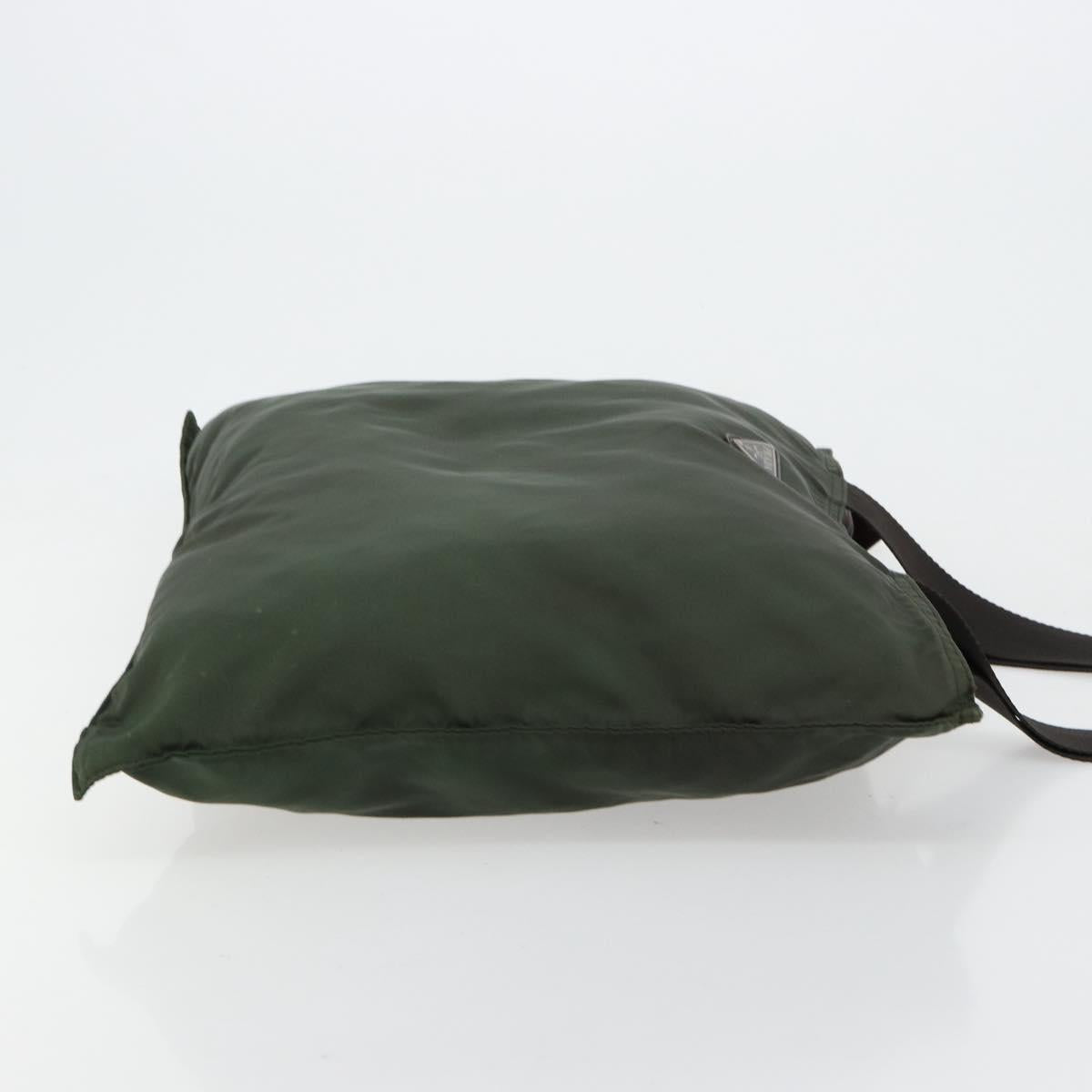 PRADA Tote Bag Nylon Khaki Silver Auth 179851