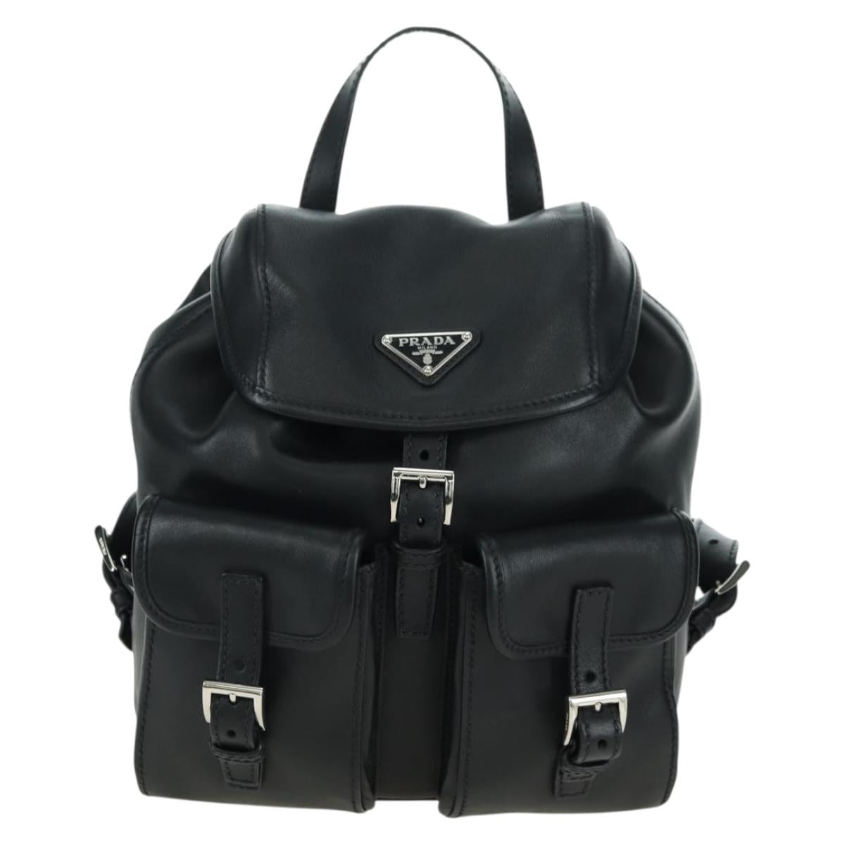 PRADA Backpack Leather Black Silver Auth 179862SAM