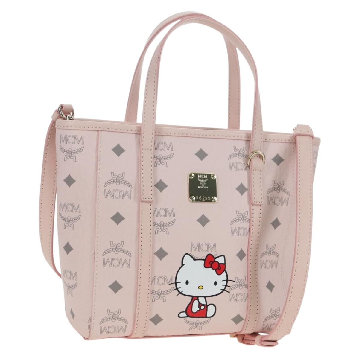 MCM Vicetos Logogram Sanrio Kitty Bag PVC Leather 2way Pink Gold Auth 179864SM