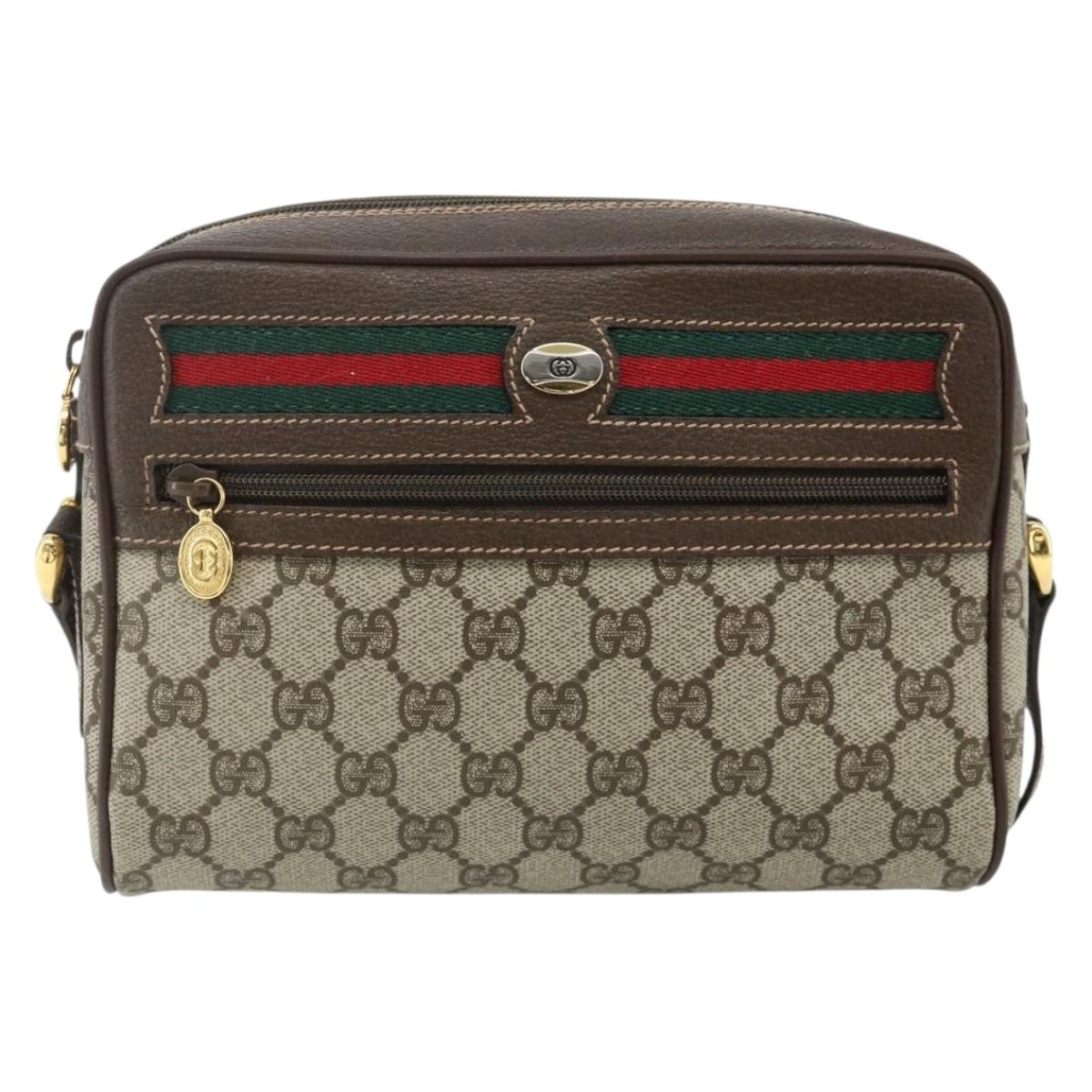 GUCCI GG Supreme Web Sherry Line Shoulder Bag PVC Beige Gold Auth 179865