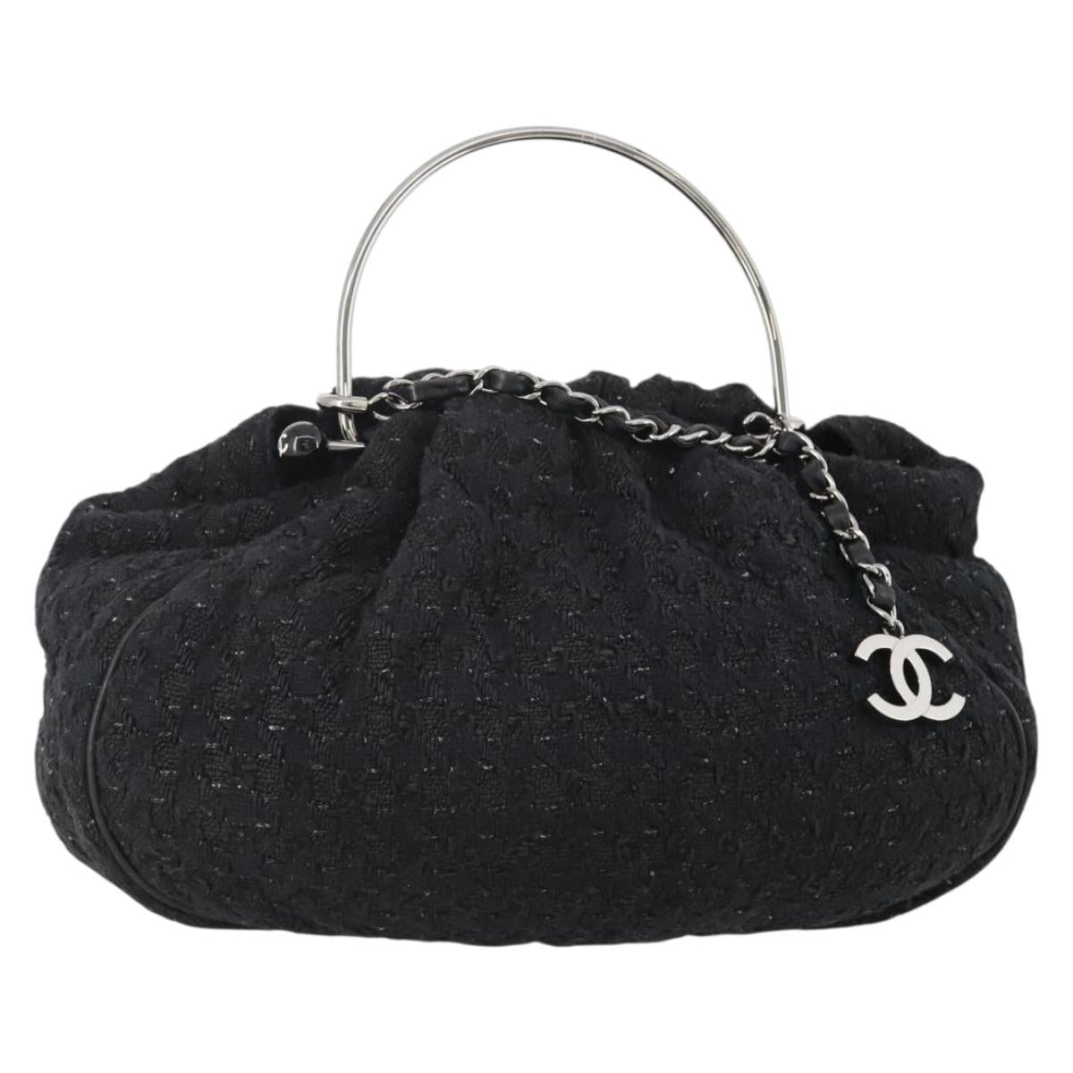 CHANEL Hand Bag Tweed Black Silver CC Auth 179871