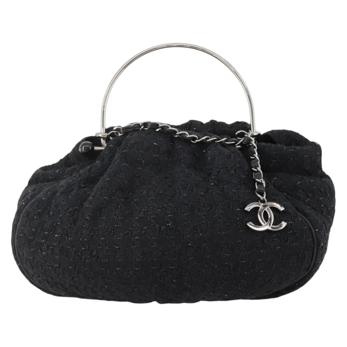 CHANEL Hand Bag Tweed Black Silver CC Auth 179871