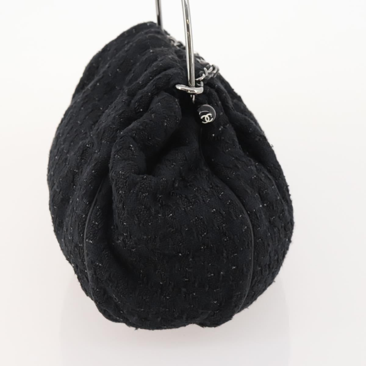 CHANEL Hand Bag Tweed Black Silver CC Auth 179871