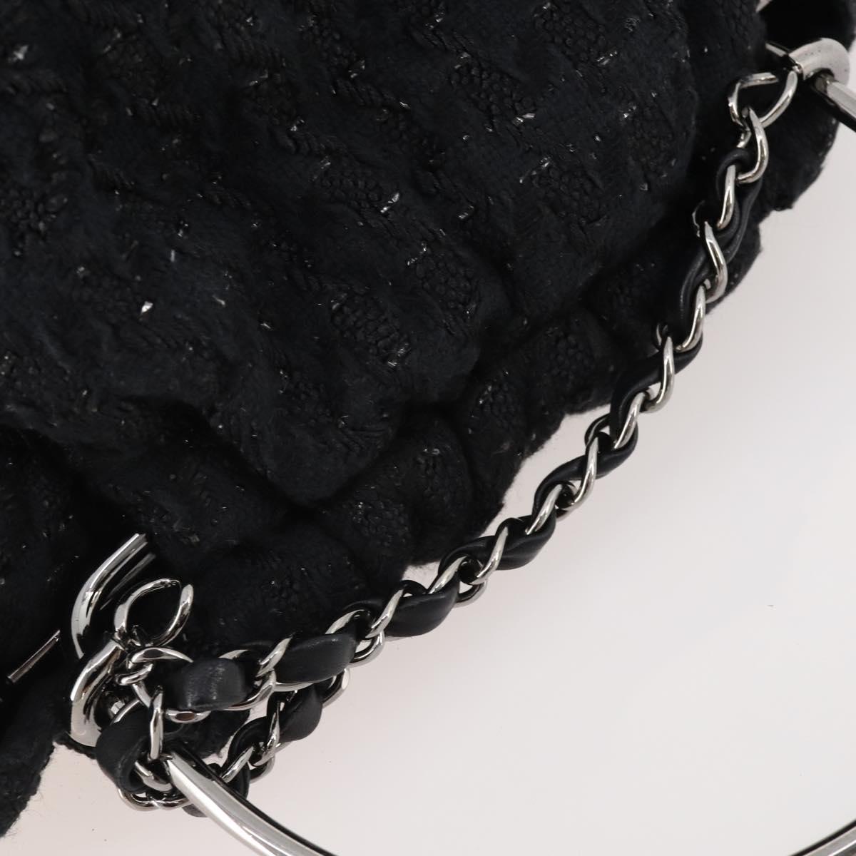 CHANEL Hand Bag Tweed Black Silver CC Auth 179871