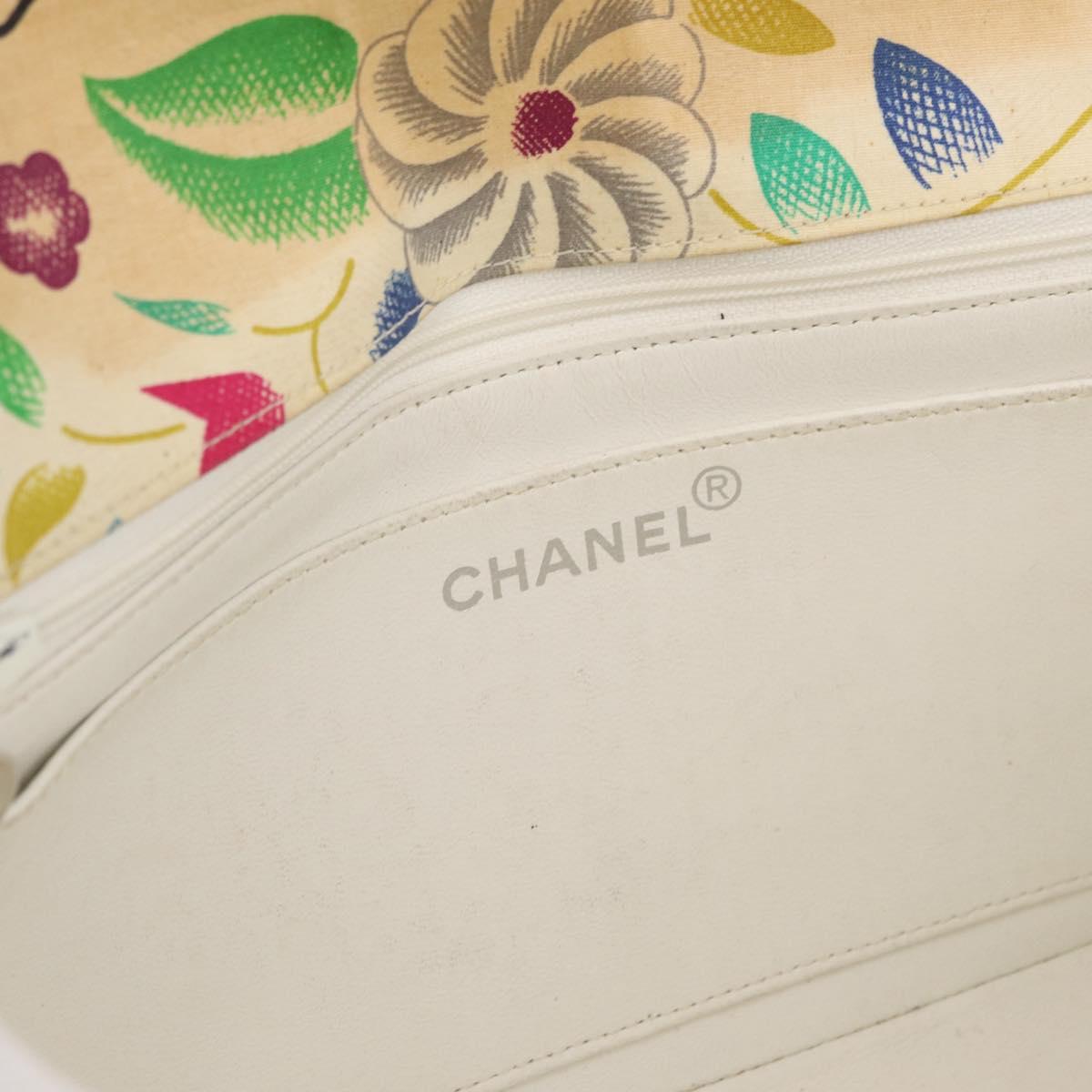 CHANEL Matelasse 26 Chain Shoulder Bag Cotton White Silver CC Auth 179872A