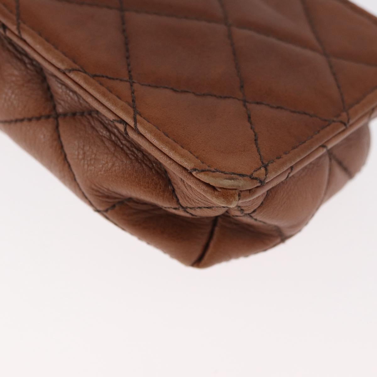CHANEL Matelasse Chain Shoulder Bag Lamb Skin Brown Gold CC Auth 179875A