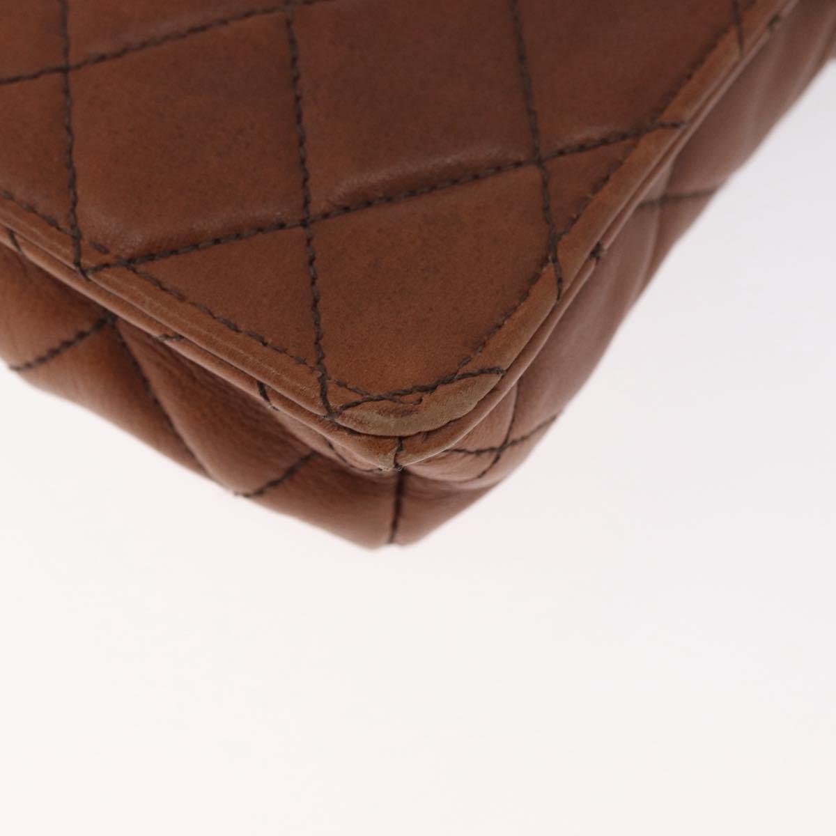 CHANEL Matelasse Chain Shoulder Bag Lamb Skin Brown Gold CC Auth 179875A