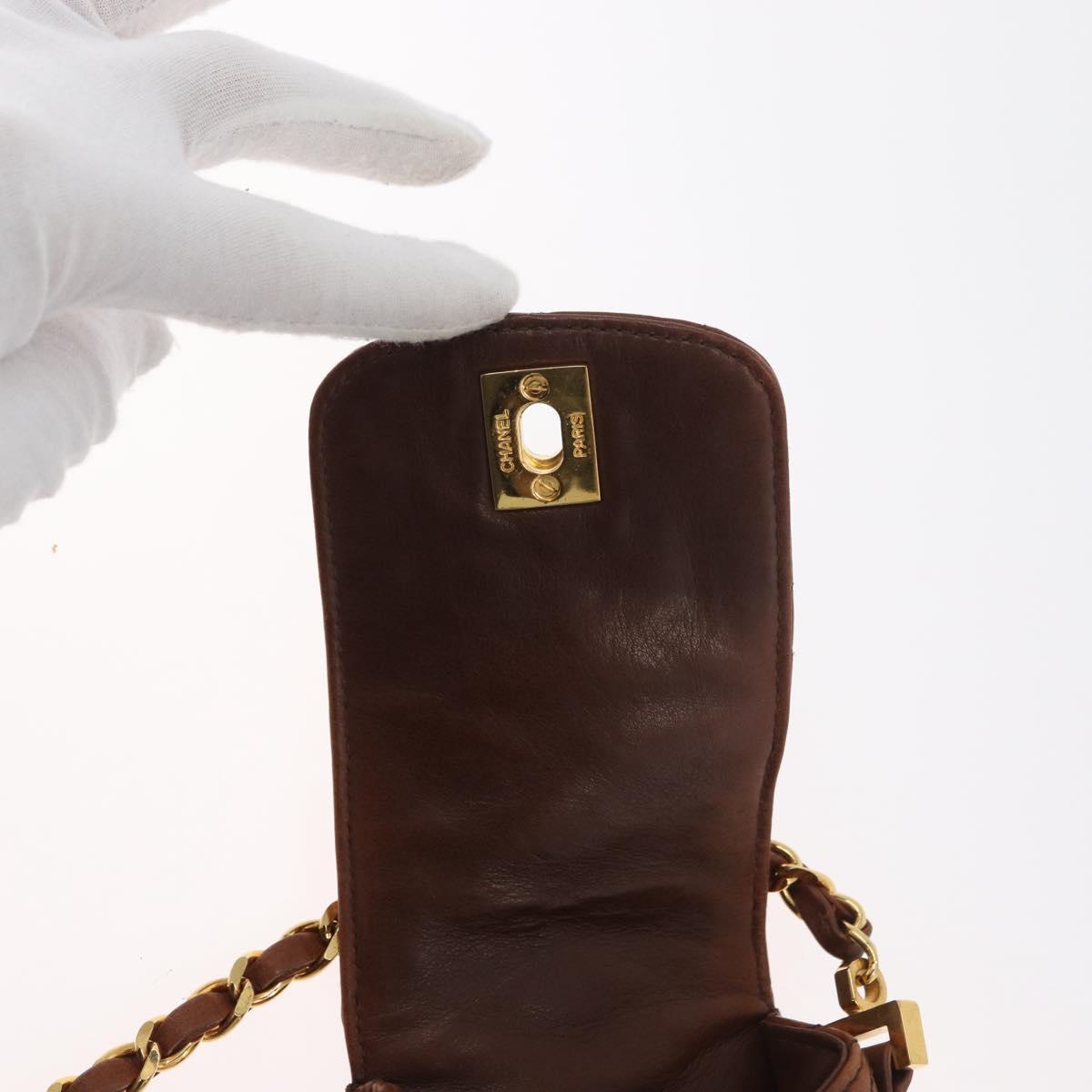 CHANEL Matelasse Chain Shoulder Bag Lamb Skin Brown Gold CC Auth 179875A