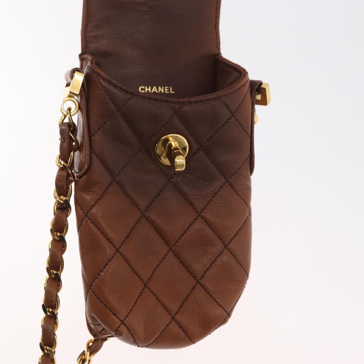 CHANEL Matelasse Chain Shoulder Bag Lamb Skin Brown Gold CC Auth 179875A