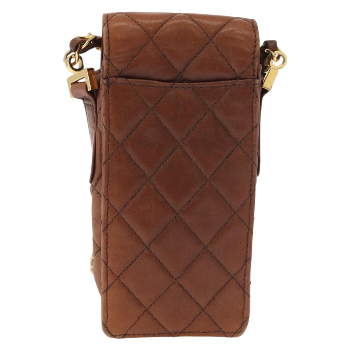 CHANEL Matelasse Chain Shoulder Bag Lamb Skin Brown Gold CC Auth 179875A