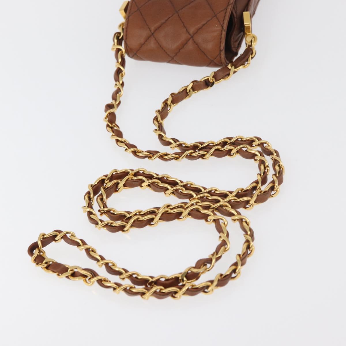 CHANEL Matelasse Chain Shoulder Bag Lamb Skin Brown Gold CC Auth 179875A