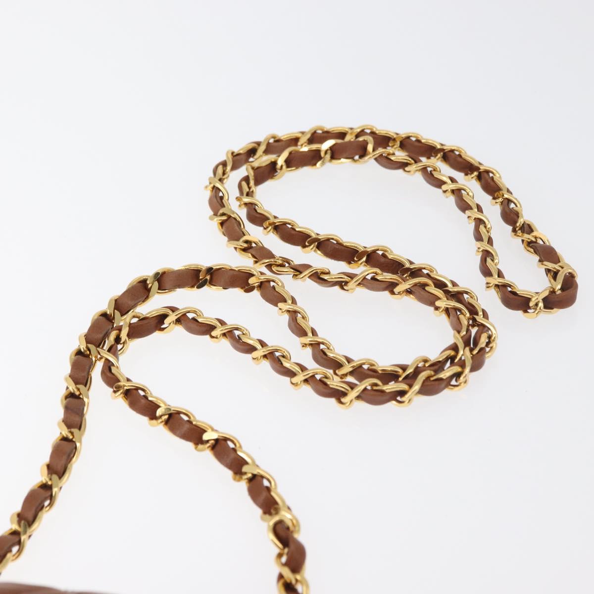 CHANEL Matelasse Chain Shoulder Bag Lamb Skin Brown Gold CC Auth 179875A