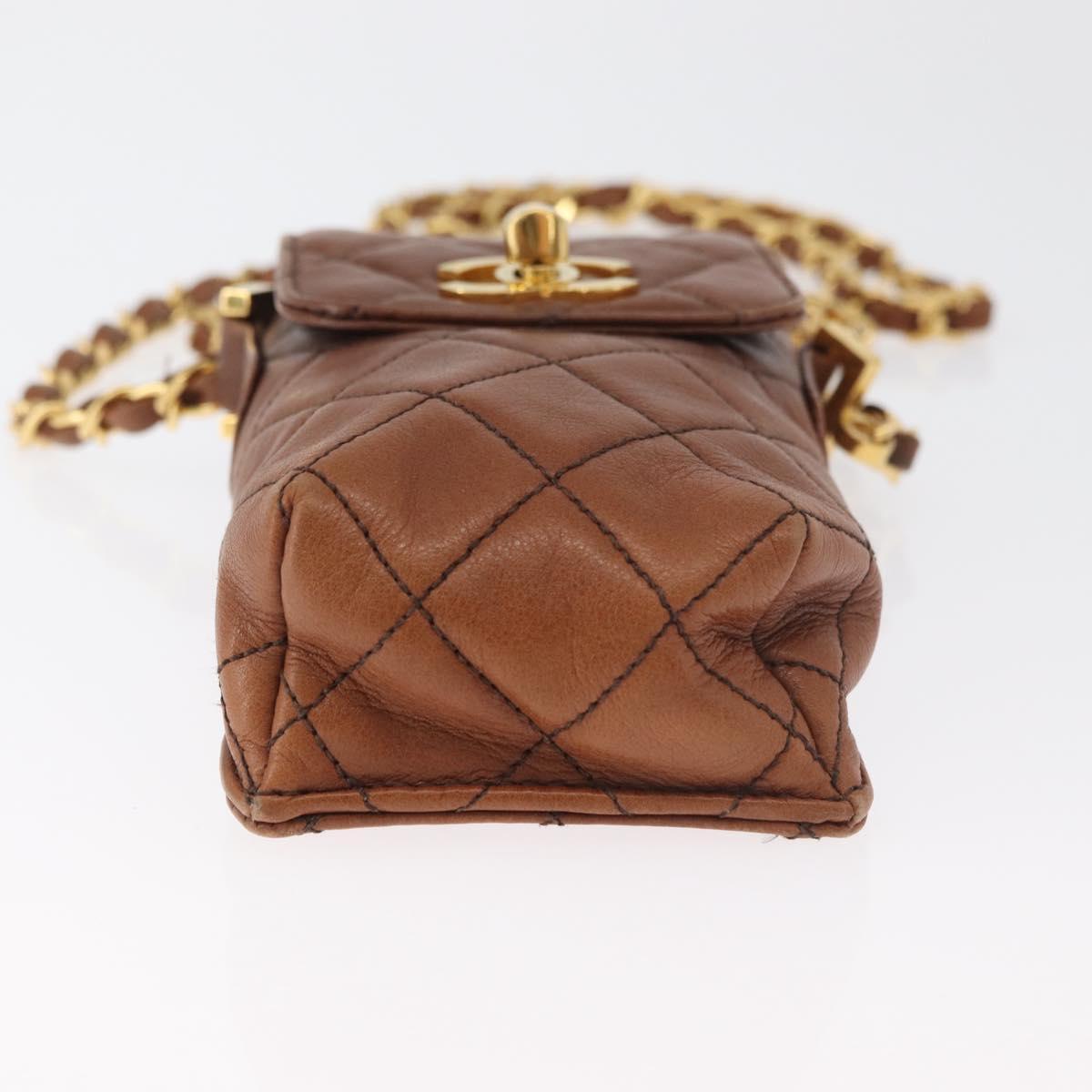 CHANEL Matelasse Chain Shoulder Bag Lamb Skin Brown Gold CC Auth 179875A