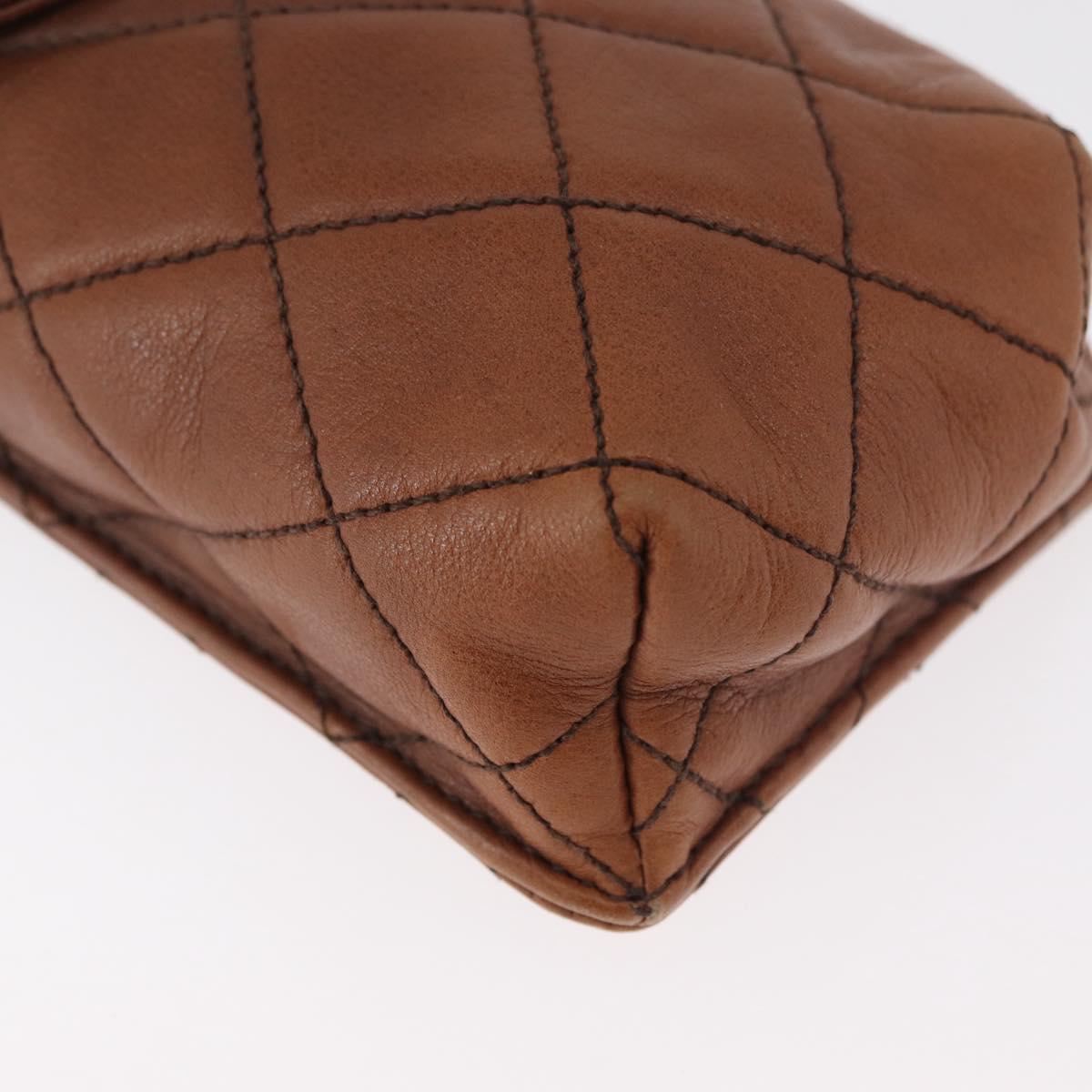 CHANEL Matelasse Chain Shoulder Bag Lamb Skin Brown Gold CC Auth 179875A