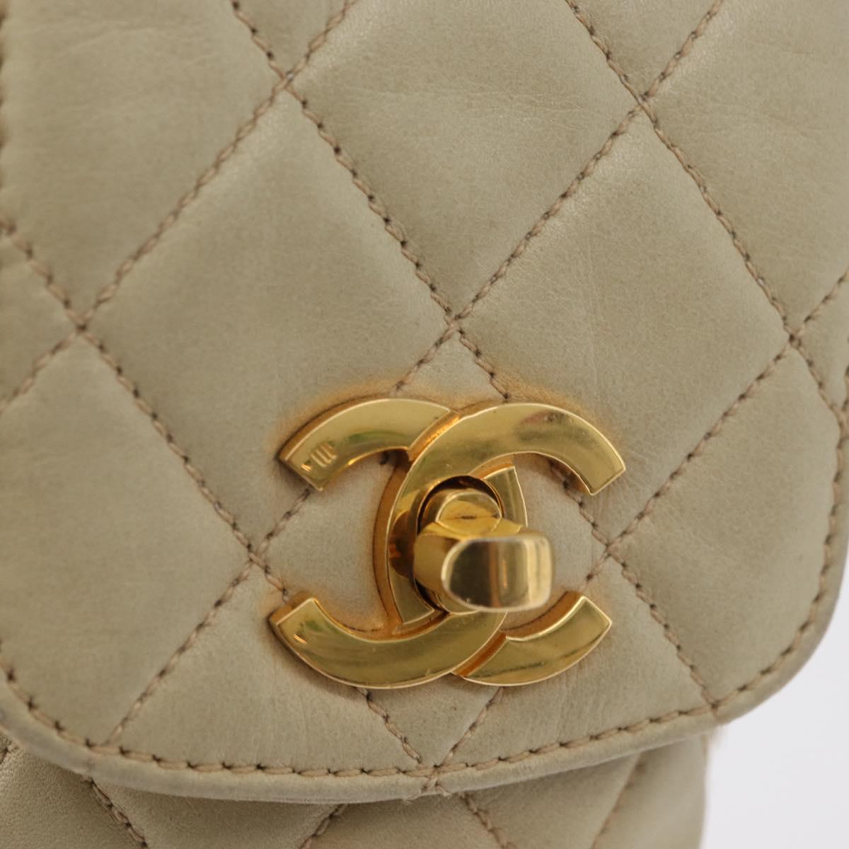 CHANEL Matelasse Chain Shoulder Bag Lamb Skin Beige Gold CC Auth 179876A
