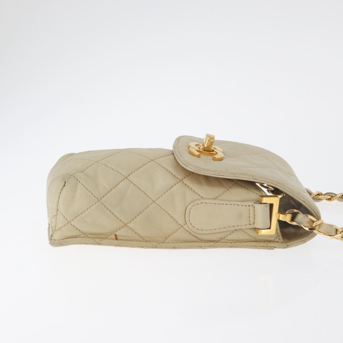 CHANEL Matelasse Chain Shoulder Bag Lamb Skin Beige Gold CC Auth 179876A